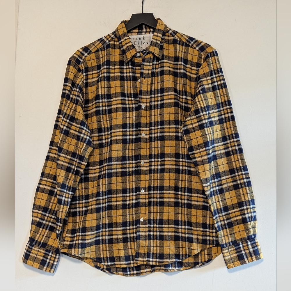 Frank & Eileen Medium Men's Unisex Yellow Black Plaid Shirt Long Sleeved Preppy